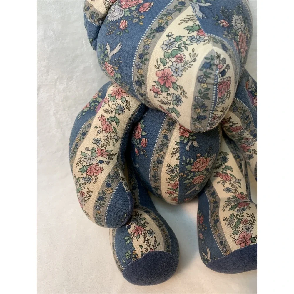 Vintage Patchwork Teddy Bear Stuffed Plush Floral Jointed Poseable Quilt Button - Picture 3 of 12